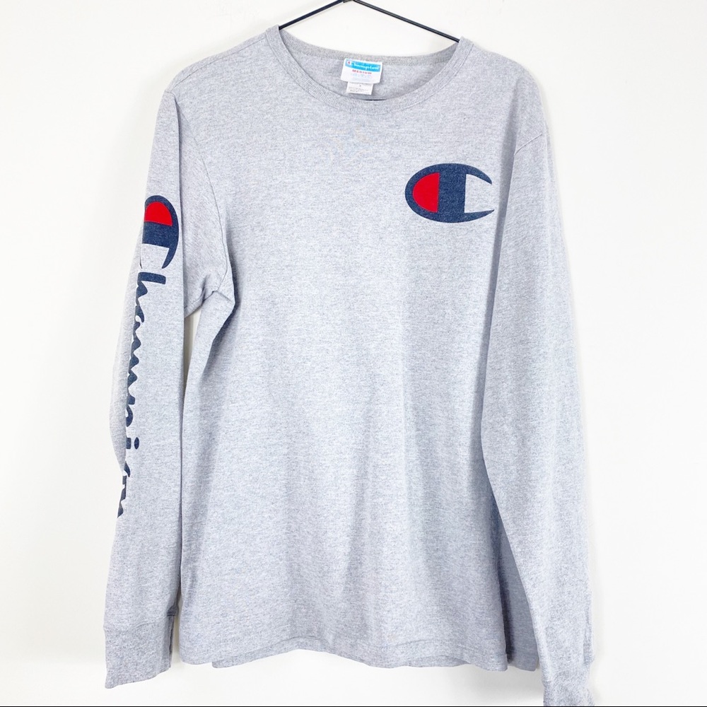 Champion Gray Long Sleeve Logo Tee | Size Medium